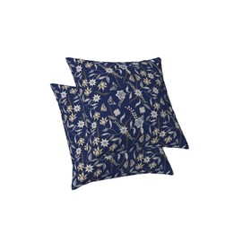 ggaimwf Floral Cushion Cover Flower Grass Butterfly Blue Ethnic Cushion Case Vintage Traditional Style Natural Pillow Covers for Sofa Living Room Bed Home Decor Outdoor Pillowcase 40x40cm Set of 2