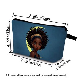 YULUENZE African American Lady Makeup Bag Cute Small Organizer Bag with Zipper Moon Black Lady Cosmetic Bag Aesthetic Birthday Present for Women Sisters Friends