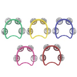 CashBeat 5-Pack Handheld Tambourines with 4 Jingle Bells Each, Mini Plastic Half-Moon Percussion Instruments for Adults, School Music Class, Band and Party