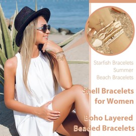 Long tiantian Shell Bracelets for Women Boho Layered Beaded Bracelets Seashell Bracelets Starfish Bracelets Summer Beach Bracelets Stuff Jewelry Accessories for Womens