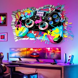 decalmile Wall Sticker 3D Gaming Boys Wall Sticker Gaming Room Gamer Poster Controller Children's Room Wall Sticker Teenager's Room Boys Bedroom Playroom Wall Decoration