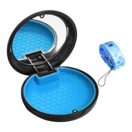 Retainer Holder with Mirror & Lanyard, Compact Night Guard Case with Vent Holes, Portable Partial Denture Container, Small Aligner Box Compatible with Invisalign (Black Blue)