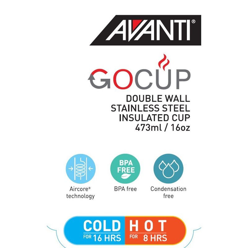 Avanti GOCUP Double Wall Insulated Travel Cup, 473ml / 16oz,