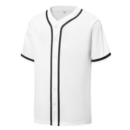 YWIES Mens Button Down Plain Baseball Jersey, Blank Softball Team Uniform, Hip Hop Hipster Short Sleeve Active Shirts White
