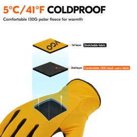 Vgo 0°C/32°F Winter Men's Lightweight Lined Safety Work Gloves for Light Duty Works,Warehouse,Landscaping,Washable(L,Yellow,AL8736FL)