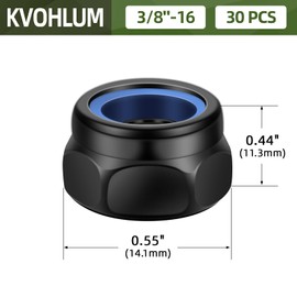 30 PCS 3/8-16 Nylon Insert Locknuts, Standard Inch Thread Self-Lock Nylon Inserted Hex Lock Nuts, Carbon Steel, Black Coating