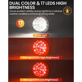 ASNOO 1PCS 17 LED Watermelon Truck Light – Dual-Color, 10 Options, IP68 Waterproof, Stainless Steel Frame, Multi-Function Light for Turn Signal/Brake/Marker/Underglow – Fits Most Semi Trucks