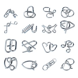 POCREATION Juego de Rompecabezas de Metal de 16 Piezas, Mejora el Pensamiento Lógico con Diferentes Formas, Juguetes de Rompecabezas de Bloqueo para un Desarrollo Inteligente