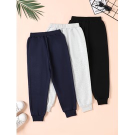 Fdqin Girls' 3 Pcs Letter Graphic Print Sweatpants Kids Athletic Joggers Pants with Pockets Black Gray Navy 11-12Years