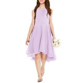 Galawaqe Fancy Kids Girls Junior Bridesmaid Dresses Girl Sleeveless Backless Crossed Straps Dress Wedding Prom Party Gowns Purple