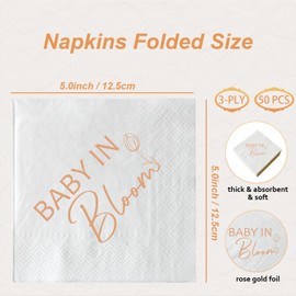 Baby in Bloom Napkins Rose Gold Foil and White Baby Shower Napkin 50 Pack of Paper Bar Berverage Cocktail Napkins for Neutral Boy Girl Gender Reveal Party Decorations 3 Ply