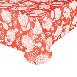 GOOD SUN Exquisite Flannel Backed Vinyl Tablecloths, Printed Design Premium Quality Waterproof Table Cover Table Cloth (52"X52", Red Flower)
