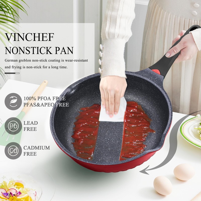 Vinchef Nonstick Skillet with Lid, 11In/5Qt Aluminum Deep Frying Pan