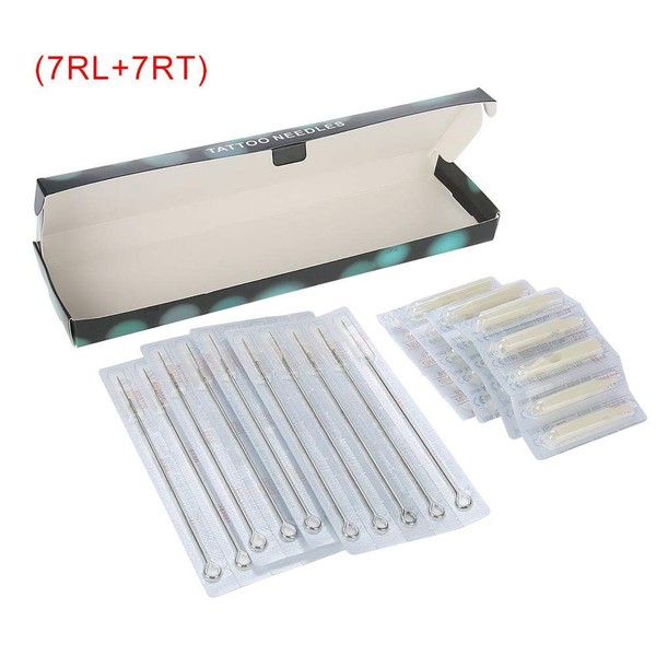 Disposable Tattoo Needles Stainless Steel Sterilised Tattoo Needles Eyebrow Needles Tattoo Tips for Permanent Makeup Tattoo Lovers and Tattoo Salons (7RL + 7RT)