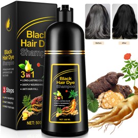TITINY Black Hair Dye Shampoo 3 in 1 (500ML), Instant Hair Color Shampoo for Gray Hair, Natural with Herbal Ingredient for Men & Women (Black)
