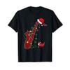 Red Buffalo Plaid Pajama Saxophone Lovers Christmas Lights T-Shirt