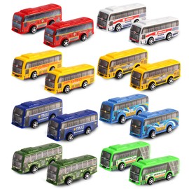 HSMQ 18 Pcs Pull Back City Bus Vehicles Toys Set, Mini Pull Back Cars for Kids Toddlers, Friction Powered Racing Vehicles Bulk Toys, Party Favors Goodie Bags Stuffers Pinata Fillers for Boys Girls