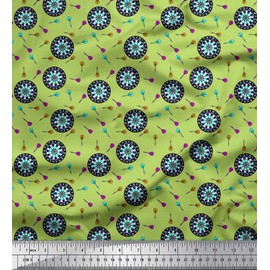 Soimoi Green Viscose Chiffon Fabric Dart Board Sports Print Sewing Fabric BTY 42 Inch Wide