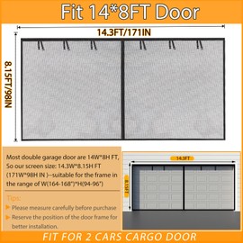 Garage Screen Doors for 2 car garage-14x8FT Fiberglass 2600g/5.7lb Durable Heavy Duty Magnetic Garage Door Screen Retractable Hands Free with 6 Roll Up Straps for Patio Workshop Home Gym Sun Room