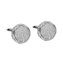 VVCome Cubic Zirconia Cufflinks for Men Pave Design Formal Wedding & Business Wear French Cuff Dress Shirt Accessories with Gift Box (Round Clear CZ&Silver Tone)