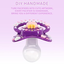 CutiePlusU Chupete de Tamaño Adulto para Adultos - Gran Escudo DIY Hecho a Mano - Pequeña Princesa Morado Oscuro