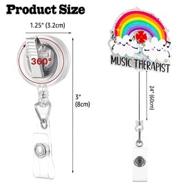 Sixrip Music Therapist Retractable Glitter Badge Reel with Alligator Clip, Funny Rainbow Badge Holder Gift for Music Therapist Music Lover Teacher Psychology Trauma Recovery Social Worker Volunteer