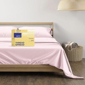 THREAD SPREAD 100% Egyptian Cotton Sheets California King Size - 600 Thread Count 4 PC Luxury Sheets Cal King Size, Soft, Cooling Hotel Luxury Bed Sheets & Pillowcases, Fits Mattress Upto 18" - Blush