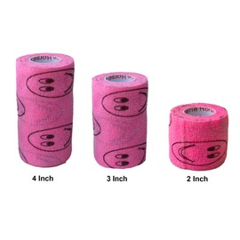 Vet Wrap Wrap Tape (Pink with Smiles) (2 Pack) (3 Inch x 15 feet) Self Adhesive Adherent Adhering Cohesive Flex Self Stick Bandage Grip Roll Dog Cat Pet Horse