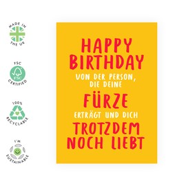 Central 23 Lustige Geburtstagskarte für Männer Frauen – 'VON DER PERSON DIE DEINE FÜRZE ERTRÄGT' – Geburtstagsgeschenk für Ehemann Ehefrau – Geburtstagskarten für Freund Freundin