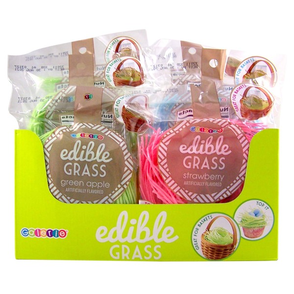 Assorted Strawberry, Blueberry, Green Apple Fruit Flavored Edible Easter Grass, Pack of 6