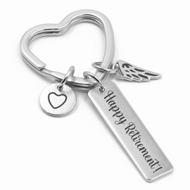 Glitzkind Keychain Happy Retirement with Gift Bag | Heart-Shaped Keyring with Guardian Angel Charm – Retirement Gift Women (Silver)
