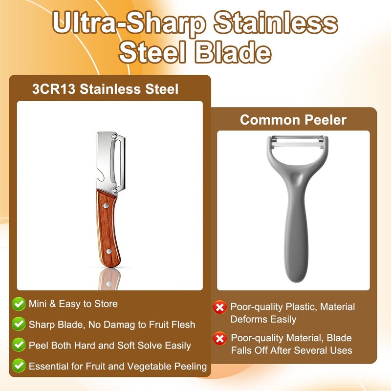 2 Pack Vegetable Peeler With Wooden Handle,Multi Functional Vegetable Peeler