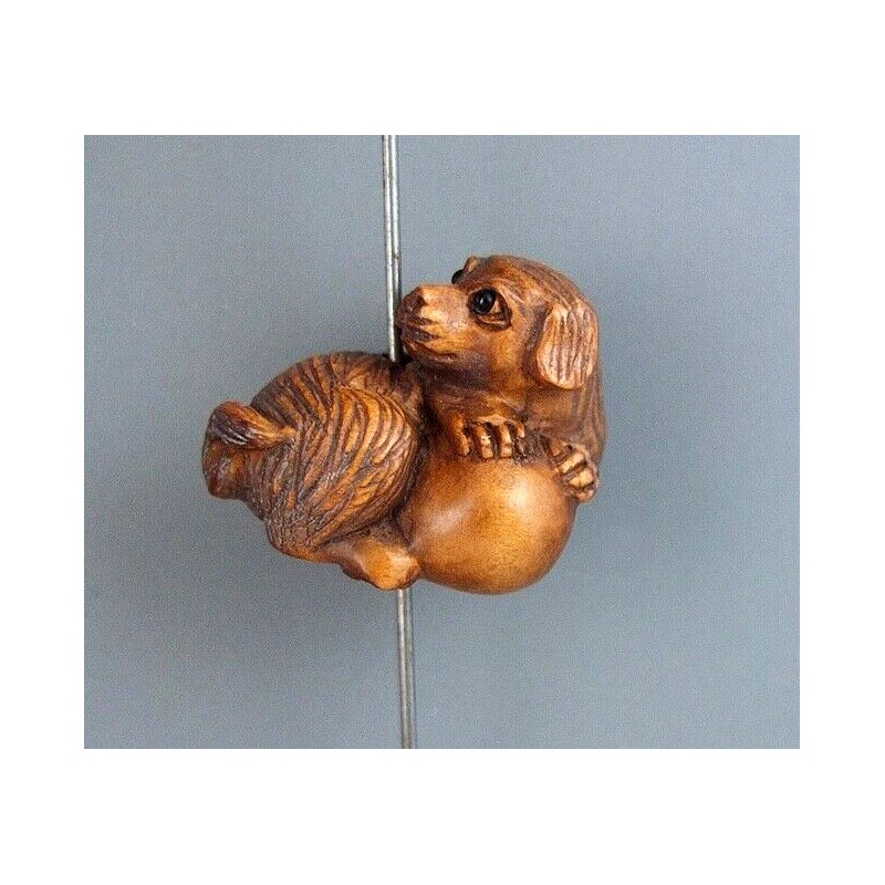 HANDMADE BOXWOOD OJIME BEAD - DOG