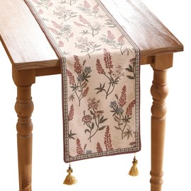 ISAENNE Designer Elegant Linen Table Runner 102 Inches, Vintage Colorful Flower and Green Leaf Pattern Table Runners for Dining Tables,Decoration for Parties,Christmas,Banquet,New Year,12"x102"