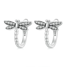 Cute Dragonfly Small Hoop Earrings Sterling Silver 925 Cubic Zirconia Crystal Cartilage Tragus Earrings Huggie Hoops Lever Back Studs Earring Dainty Jewelry Gifts for Women Girls