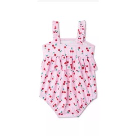 Wonder Nation Baby Girl One Piece Bathing Suit Pink Cherry Ruffle Swimsuit Swimwear 3-6 MO