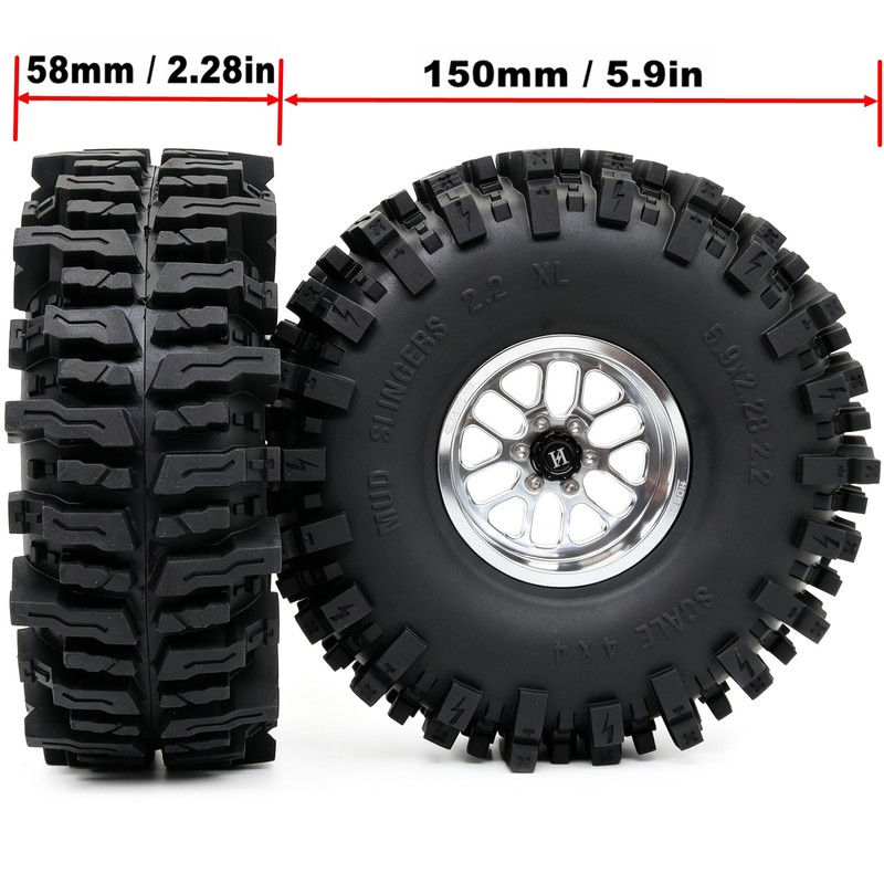 HOBBYSOUL 5.9'' Tall Mud Slingers XL RC 2.2 beadlock Wheels