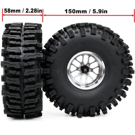 HOBBYSOUL 5.9'' Tall Mud Slingers XL RC 2.2 beadlock Wheels and Tires Set