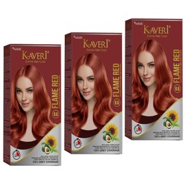 Kaveri Creme Hair Color Permanent Hair Dye Color - With Improved Creme Formula for Gray Coverage Ammonia Free Hair Color Dye for Rich Bright Long lasting (Flame Red, 3.04 Fl Oz) - Pack Of 3