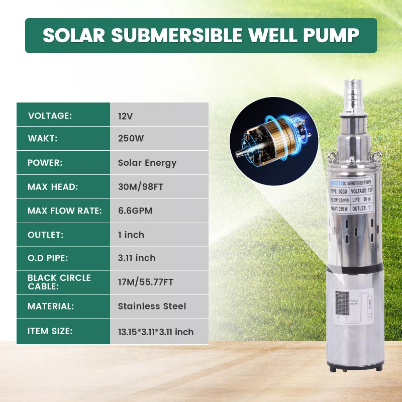 MXTSTA Solar Water Pump Submersible Deep Well Pump 12V DC