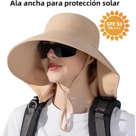 TAGNEFLOR Sombrero de Sol para Mujer, Gorra de Protección Solar UV UPF 50+ con ala Ancha, Plegable, Agujero para Cola de Caballo y Cortinilla para Nuca, Ideal para Senderismo