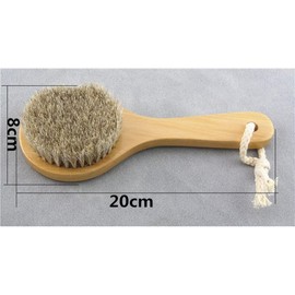 HiKin 7.87” Short Handle Dry Bath Body Brush Scrubber, Wood Handle Soft Horsehair Mane Natural Bristles Shower Brush, Good for Cellulite, Detox, Exfoliating, Blood Circulation, etc.