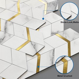 MOFIT Peel and Stick Backsplash for Kitchen,3D Wall Panel Peel and Stick Tile Self Adhesive Backsplash for Bathroom Tile Stickers Diamond (10Sheets,White Gold)