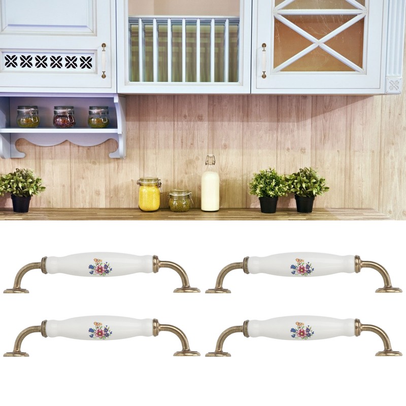 4 Sets Ceramic Handle European Style 160mm Hole Distance Cabinet