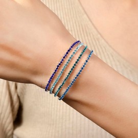 Blue Tennis Bracelets for Women 2MM 4Pcs Dainty 18K White Gold Plated Blue Sapphire Bracelet Blue Rhinestone Bracelet Simulated Diamond Tennis Bracelet Set Blue Bracelets for Women