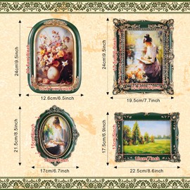 Geetery 4 Pcs Green Gothic Vintage Picture Frame Set Victorian Antique Ofrenda Photo Picture Frame Small Luxury Wall Hanging Decor for Gallery Wall Photo Display Tabletop Home Decoration