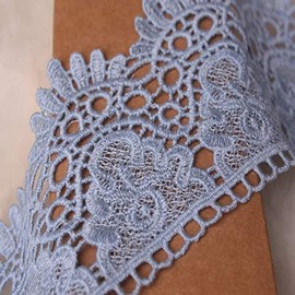Width:9cm No Elastic Embroidered Lace with Flower Motif, Accessory Table Cover, Curtain, Wedding Dress, DIY, Outfits Decoration(1 back 2 yards) (Thin Blue)