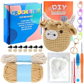 Nhcuijun Crochet Kit for Beginners - Highland Cow Crochet Set with Step-by-Step Video Tutorial, Suitable for Both Adults and Kids. DIY Knitting Supplies (Axolotl Crochet Kit)