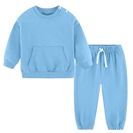 Toddler Boy Clothes Fall Winter Spring Cotton Long Sleeve Sweatshirt Pullovers Tops and Sweatpant Joggers Pants Outfits Clothing Set Light Blue 4t