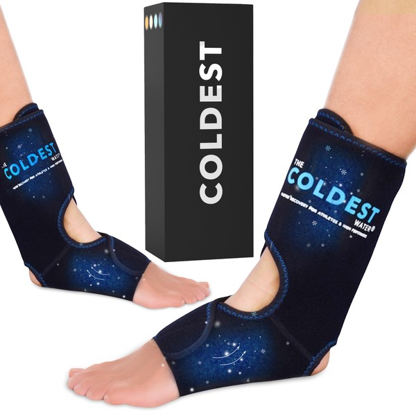 Coldest Foot Ankle Achilles Pain Relief Ice Wrap with 2 Cold Gel Packs | Best for Achilles Tendon Injuries, Plantar Fasciitis, Bursitis & Sore Feet Built for Cold Therapy (2-Pack)